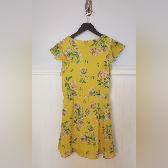 Aeropostale Prince & Fox Chiffon Yellow Floral Ruffled Dress Size Small EUC - Picture 3 of 9